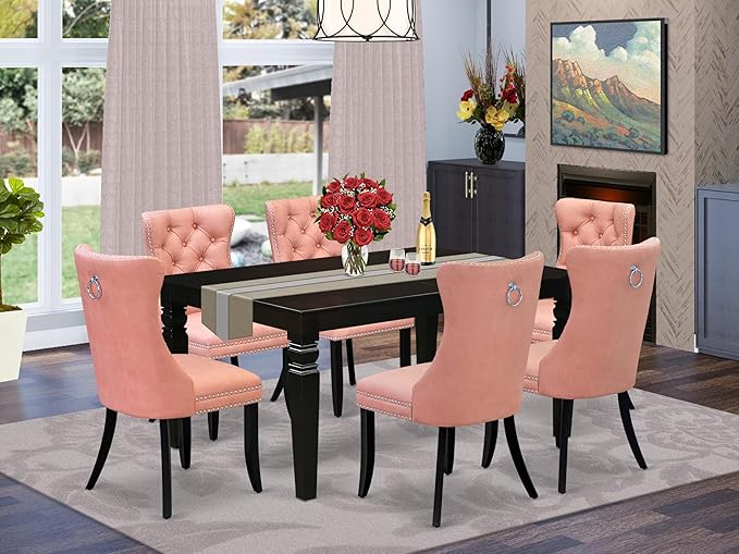 East West Furniture LGDA7-BLK-23 7 Piece Dining Table Set Contains a Rectangle - Image 2