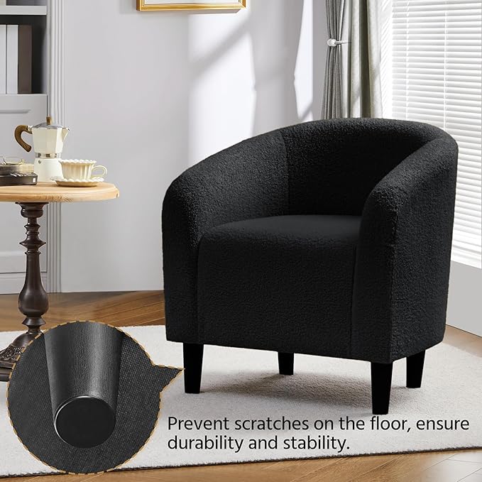 Yaheetech Accent Barrel Chair, Boucle Fabric Club Chair, Furry Sherpa Elegant - Image 7