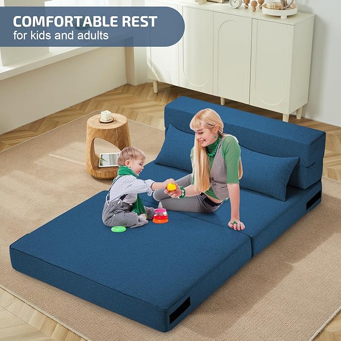 Folding Sofa Bed with Pillows- Convertible Chair Floor Couch & Sleeping Mattress - Image 3
