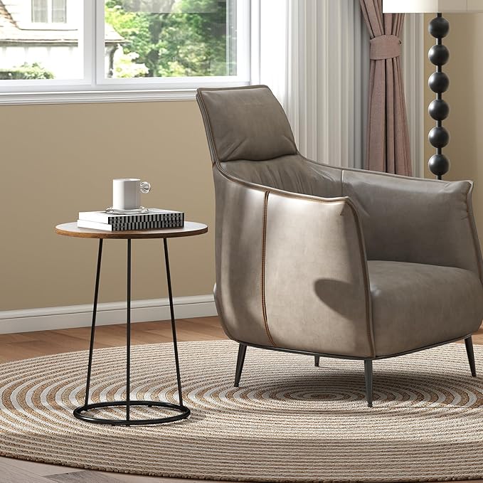 Manora Small Round Side Table, Rustic Brown Wood Accent Table - Image 2