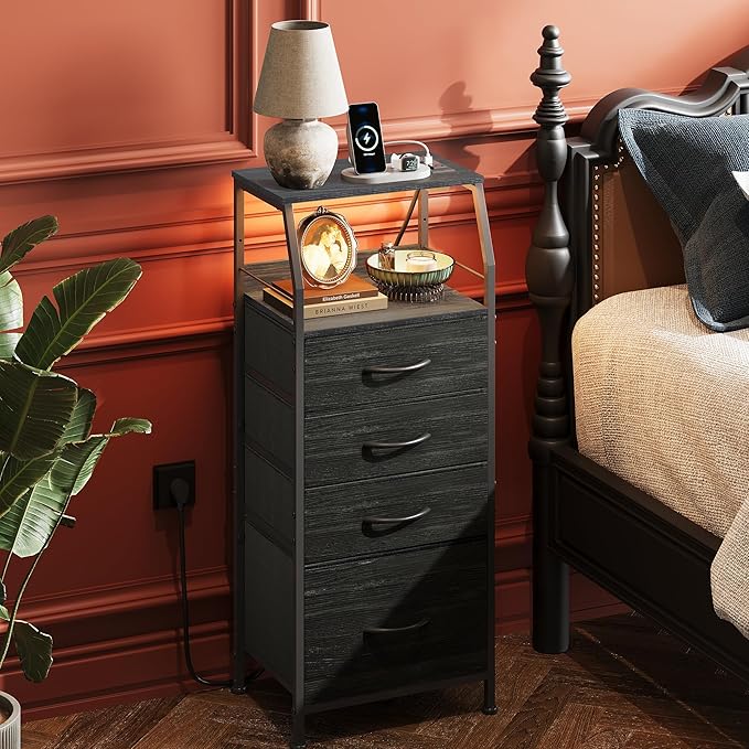 WLIVE Nightstand with Charging Station, Tall 4 Drawer Dresser - Image 2