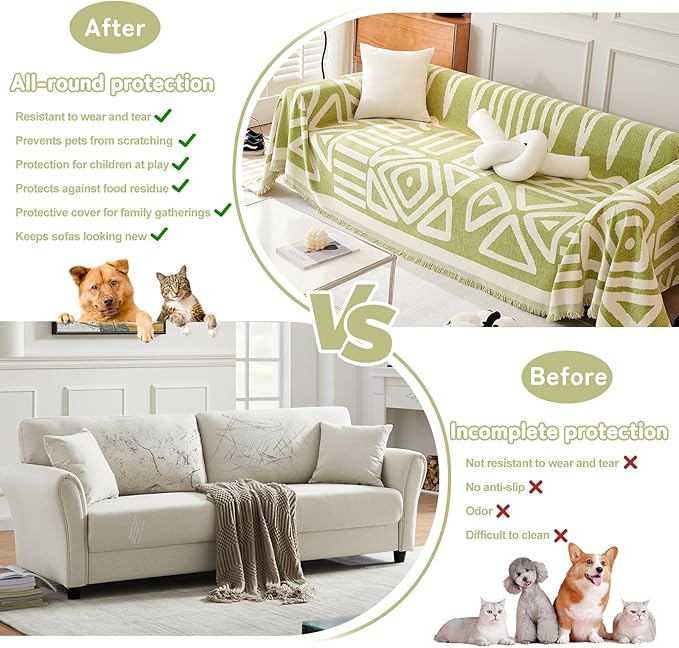 HANDONTIME Green Sofa Covers Chenille Couch Covers Universal Sofa Cover Boho - Image 6