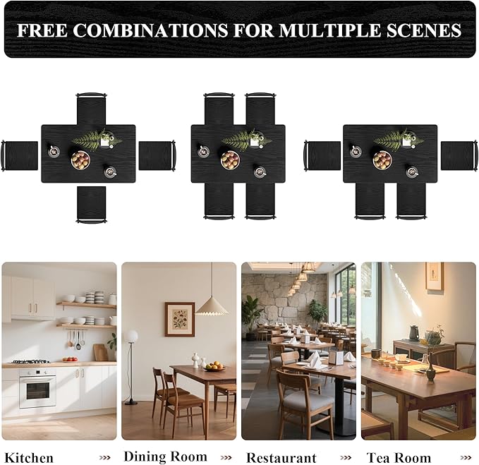 5 Piece Dining Table Set, Modern Metal&Wood Kitchen Dinner Table - Image 3