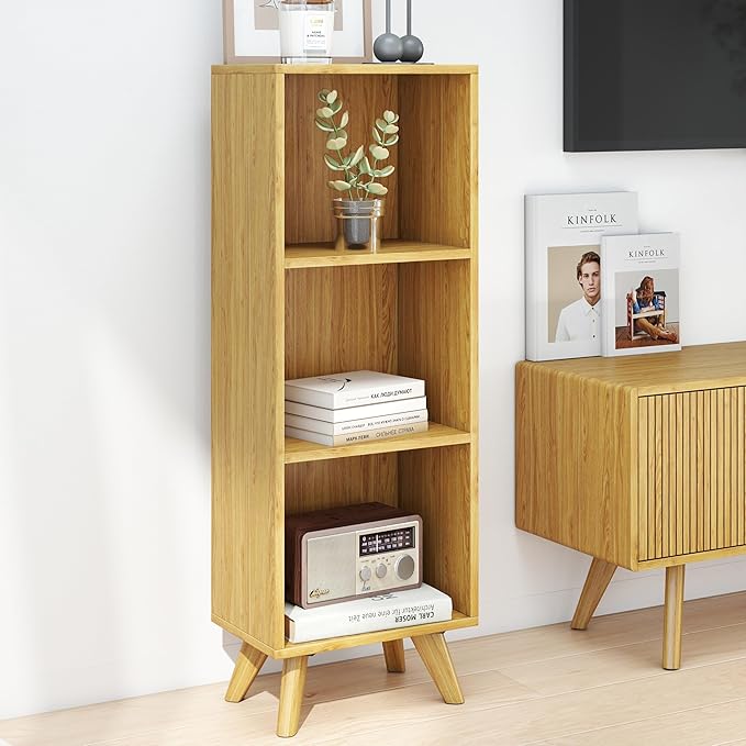 Manora Small Bookcase with 3 Open Shelves, Modern Bookshelf with Wooden Legs - Image 6