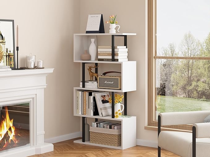 Yusong Geometric Bookcase, S Shaped Bookshelf 4-Tier Book Shelves - Image 6