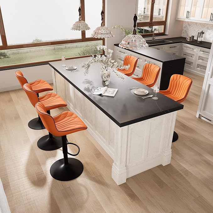 YOUNIKE Single Orange Bar Stools Modern Swivel Counter Height Bar Chair - Image 8