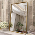 16x24 Gold Bathroom Mirror, Rounded Rectangle Gold Framed Mirror, Brushed Gold by CHARMOR