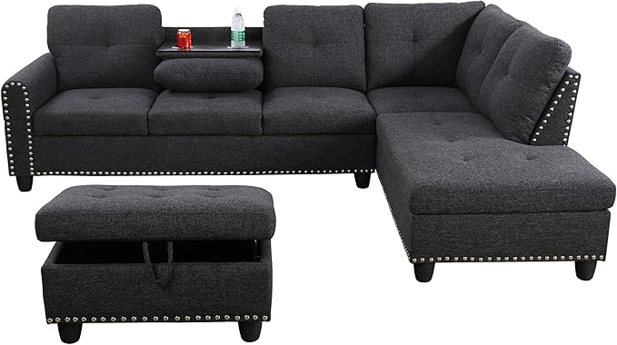 L Shaped Sectional Couch with Otttoman, Apartments - Image 5