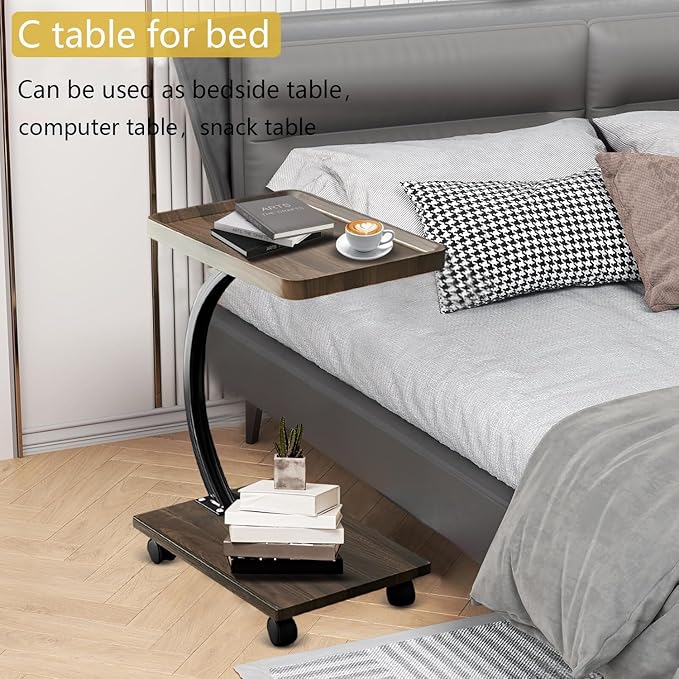 C Table End Table, 360°Swivel TV Tray Table - Image 5
