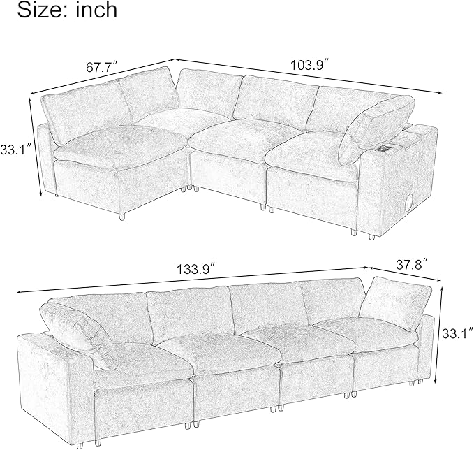 133.9 Inch Modular Convertible Sectional Sofa - Image 2