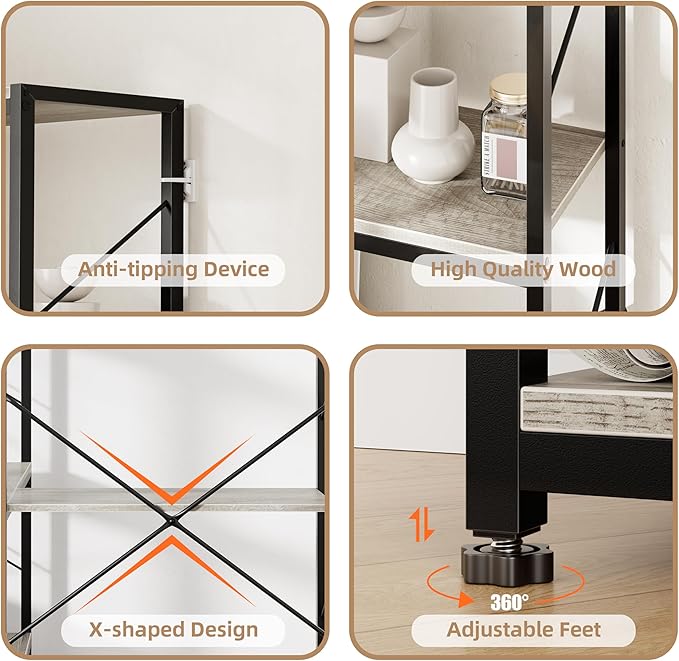 Shintenchi 5 Tier Corner Bookshelf, L Shaped Bookcase, Large Etagere Bookcase - Image 3