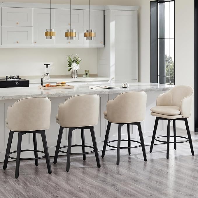 Counter Height Barstools 26 inch Upholstered Swivel Bar Stools - Image 8