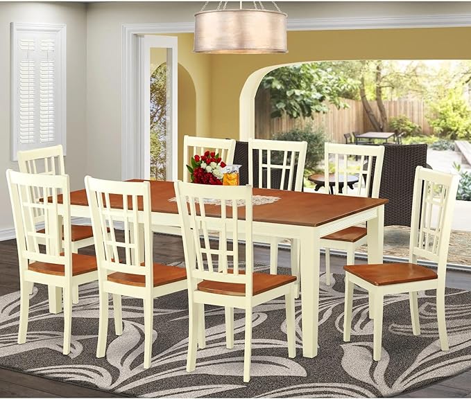 East West Furniture QUNI9-WHI-W 9 Piece Dining Set Includes a Rectangle Dining - Image 2