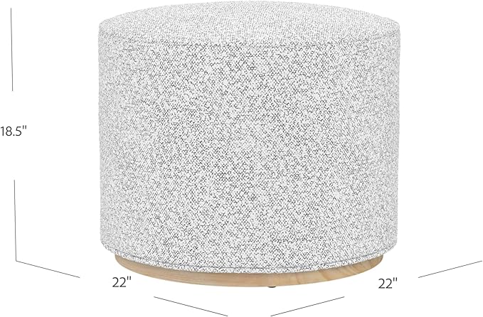 Bouclé Ottoman with Wooden Base – 22” Round Upholstered Footrest, Cream Bouclé - Image 3