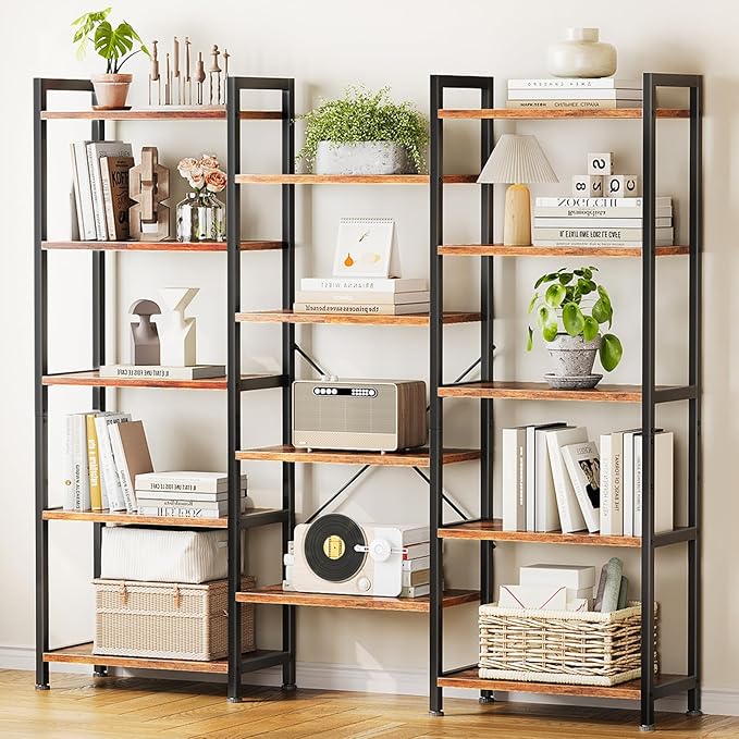Casaottima Triple 5 Tier Bookshelf, Large Bookcase by Casaottima