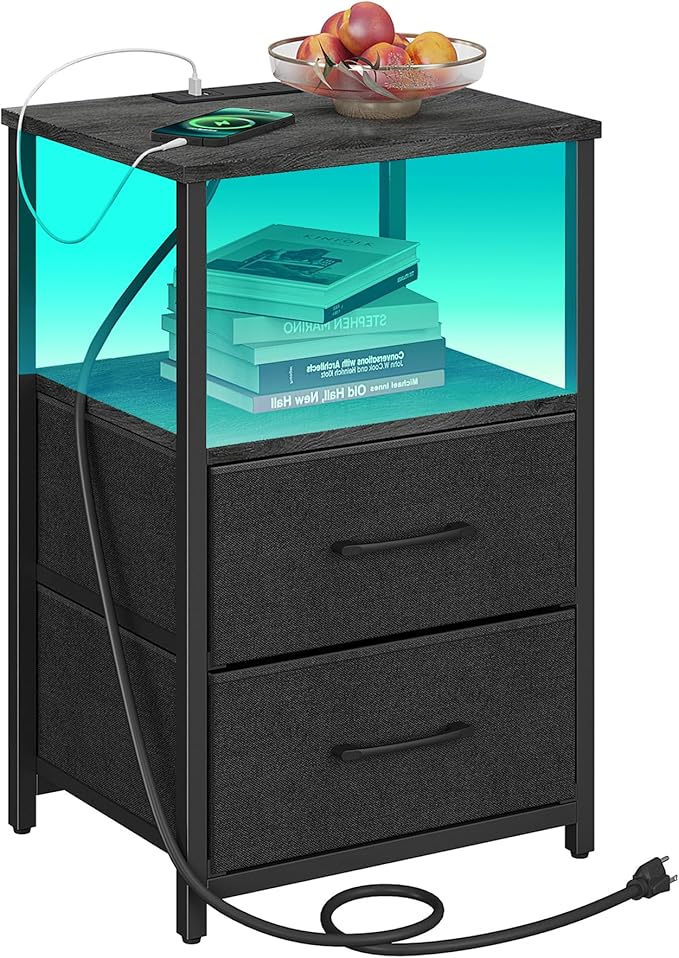 TUTOTAK LED End Table with Charging Station, Night Stand, Side Table with 2 USB by WelcometotheTUTOTAKHome