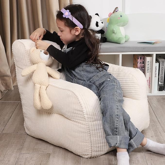 Kids Bean Bag Chair with a Plush Bear, Comfy Toddler Chair - Image 4