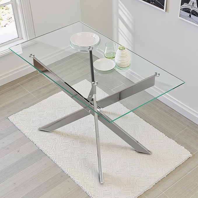 Dining Table for 4 Modern 47.2" Rectangular Glass Dining Table Kitchen & Dining by LynginsCreativeLife