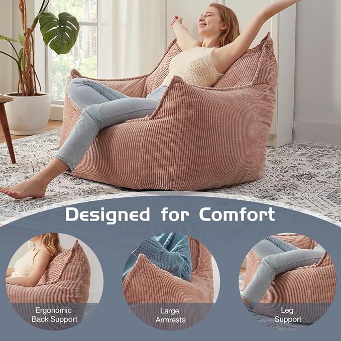 Giant Bean Bag Chair Sofa for Adults Teens, Comfy Corduroy Large Bean Bag Chairs - Image 5