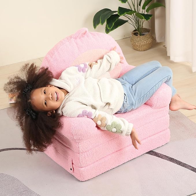 Foldable Kids Sofa, Comfy Rainbow Toddler Couch - Image 6
