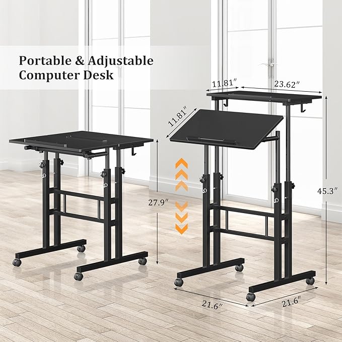 Small Standing Desk with Wheels, Mobile Stand Up Desk, Portable Standing Table - Image 2