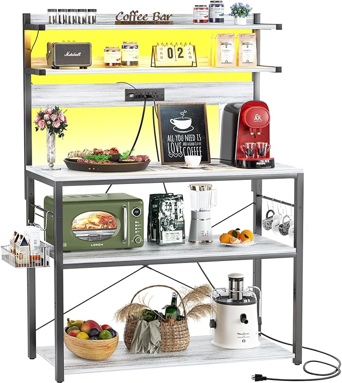 Aheaplus Bakers Rack with Power Outlet, Microwave Stand, 5 Tiers Coffee Bar by Aheaplus