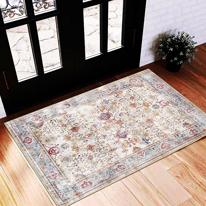 Area Rug 2'x3' Washable Rug Door Mat Vintage Distressed Doormat Indoor Entrance by CHAMPLANT