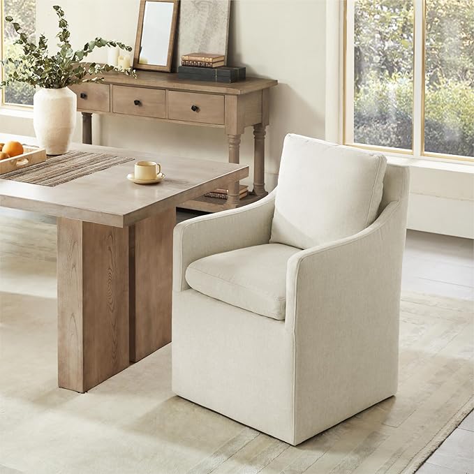 Upholstered Dining Chairs with Casters No Assembly Modern Accent Armchair with - Image 9