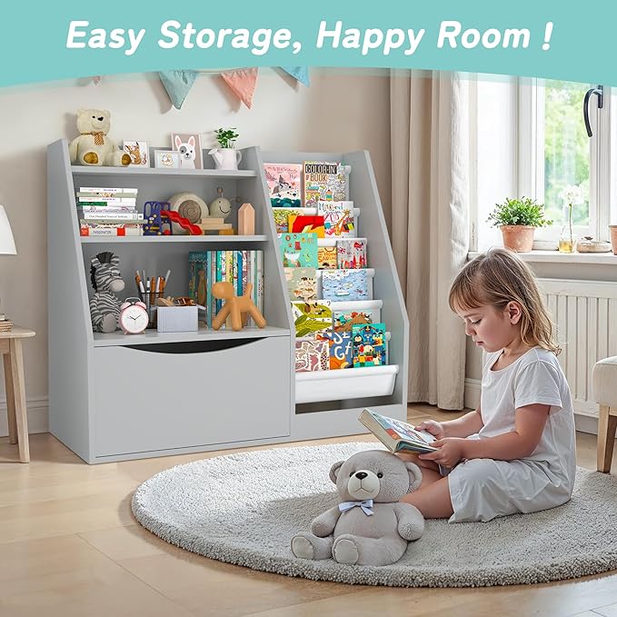 TOETOL Kids Bookshelf & Book Storage, 3 Tier Wooden Toddler Bookshelf - Image 6