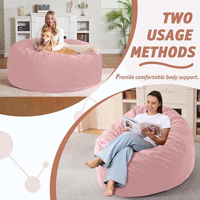 4FT Bean Bag Chair with Ultra Soft Velvet Cover Bean Bag Sofa with Memory Foam - Image 5