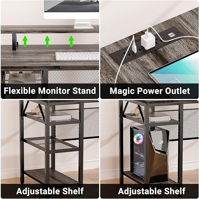 L Shaped Computer Desk with Magic Power Outlets and Smart LED Light, Reversible - Image 3