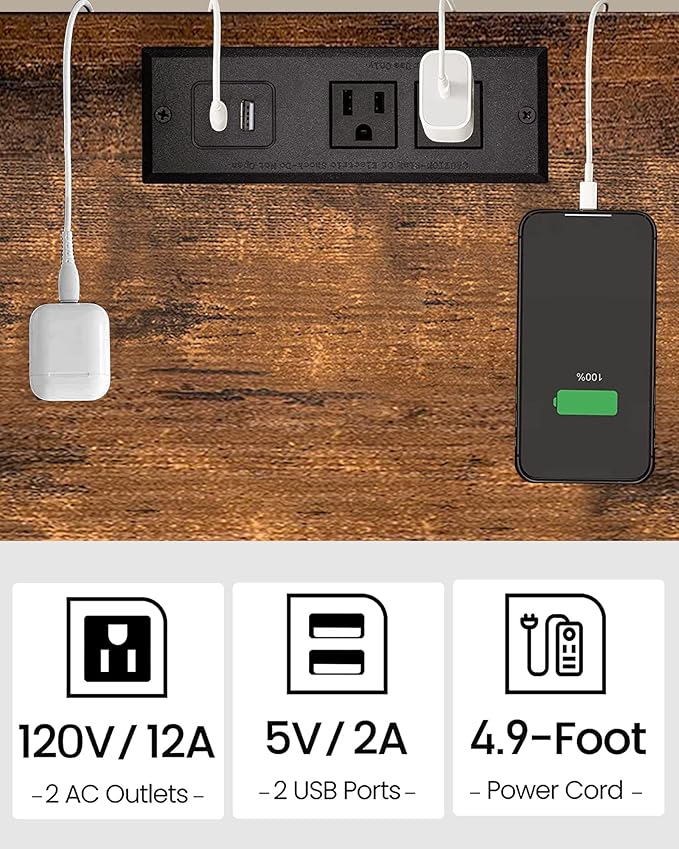 TUTOTAK End Table with Charging Station, Side Table with USB Ports and Outlets - Image 5