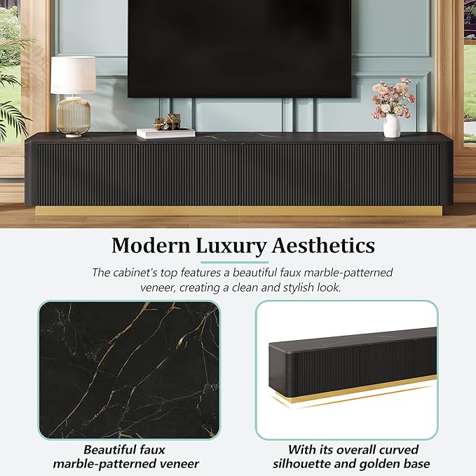 Merax Modern Wood TV Stand for TVs Up to 85'', Faux Marble Tabletop - Image 5