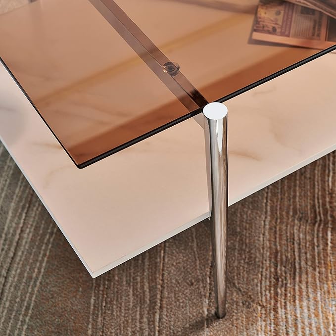 AGV LIGHTING Tadio Glass Coffee Table, Mid-Century Modern Coffee Table - Image 6
