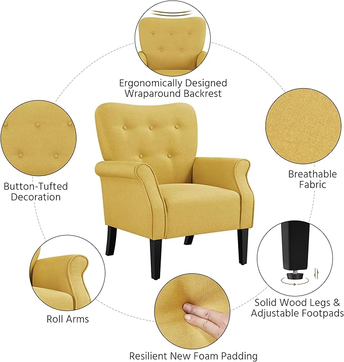 Yaheetech Modern Armchair, Mid Century Accent Sofa Chair - Image 5