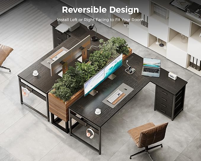 AODK L Shaped Gaming Desk with 4 Drawers, L Shaped Computer Desk with USB - Image 7