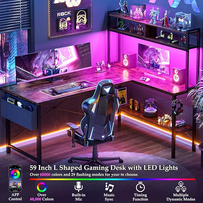 Aheaplus L Shaped Desk Gaming Desk, Reversible Home Office Desk Gamer Desk - Image 5