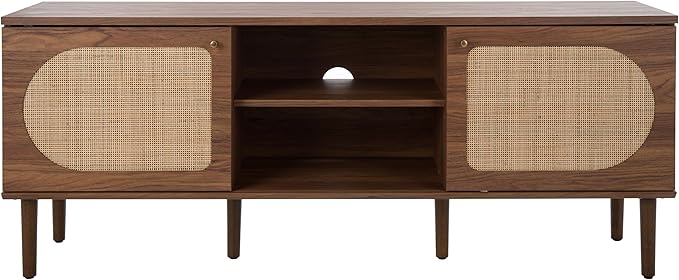 SAFAVIEH Claude TV Stand for up to 65" Flatscreen – Walnut, 2 Sliding Doors - Image 8