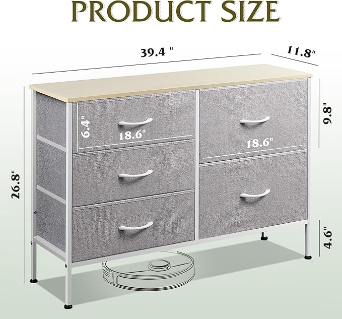 WLIVE Dresser for Bedroom with 5 Drawers, Wide Bedroom Dressers with Drawer - Image 3