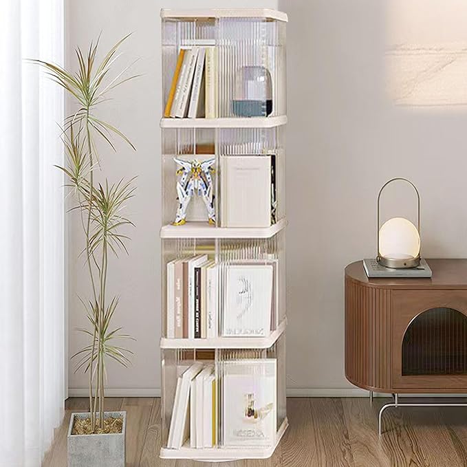 4 Tier Rotating Bookshelf Tower, 360 Display Rotating Bookshelf, 53.4 inch High - Image 5