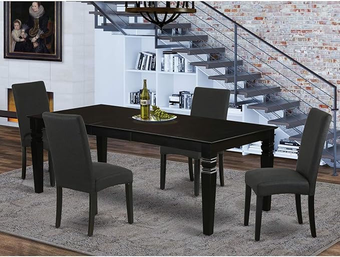 East West Furniture LGDR5-BLK-24 5 Piece Dining Set Includes a Rectangle Dining - Image 2