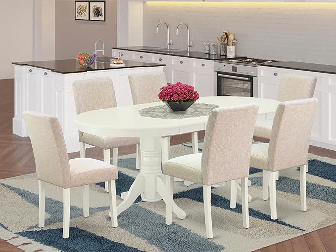 East West Furniture VAAB7-LWH-02 7 Piece Modern Dining Table Set Consist of an - Image 2