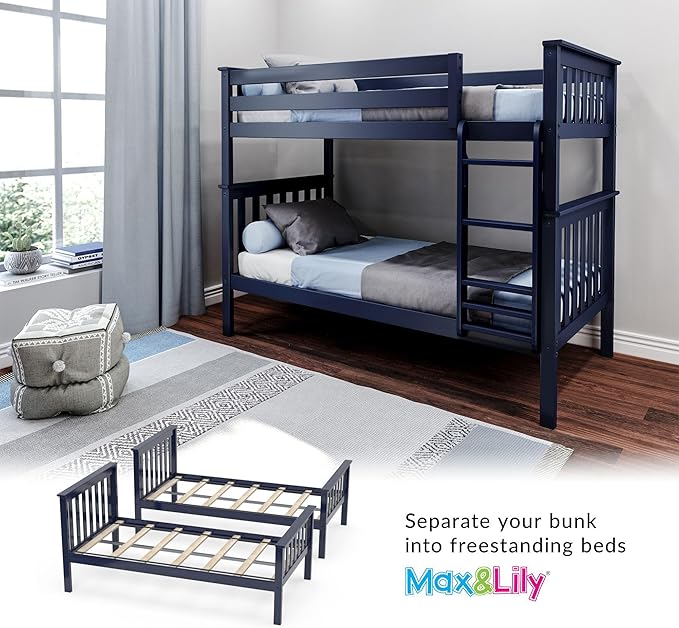 Max & Lily Bunk Bed Twin over Twin, Solid Wood Bunk Bed Frame - Image 6