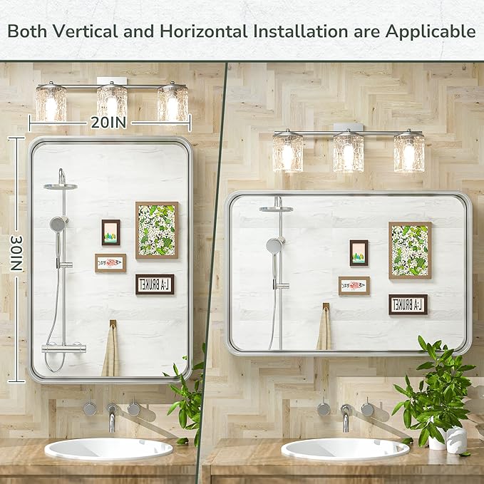 TokeShimi 20 x 30 Inch Silver Bathroom Wall Mirror Vanity Metal Frame Round - Image 8