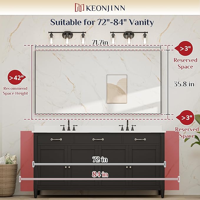 Keonjinn Large Gold Bathroom Mirror 72" x 36", Brushed Gold Rectangular Mirror - Image 5
