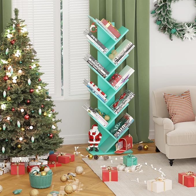 10 Tier Tree Book Shelf, Floor Standing Wood Bookshelf - Image 8