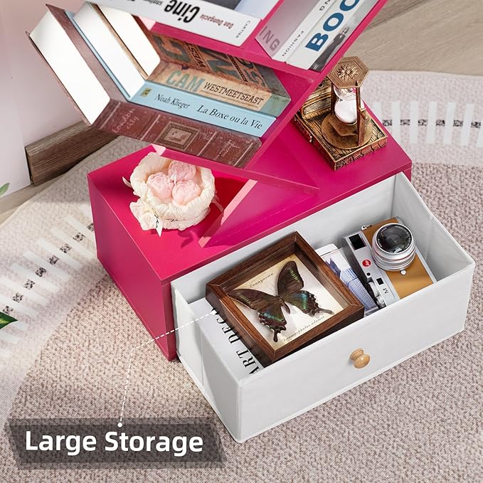 8 Tier Tree Bookshelf with Drawer, Free Standing Wood Bookcase - Image 6