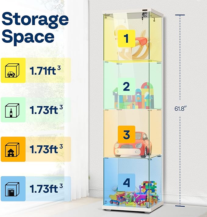 VIVOHOME 4 Layers 15.7''W x 15.7''D x 62.6''H Glass Display Cabinet Countertop - Image 6