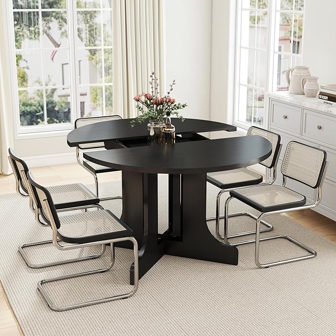 43"-59" Expandable Round Dining Table, Extendable Dining Room Table by Zevemomo