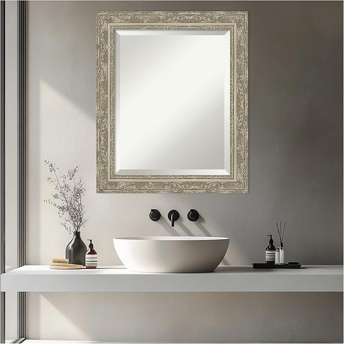 Amanti Art Bathroom Mirror for Over Sink, 25x21 Filigree Silver Rectangle - Image 4